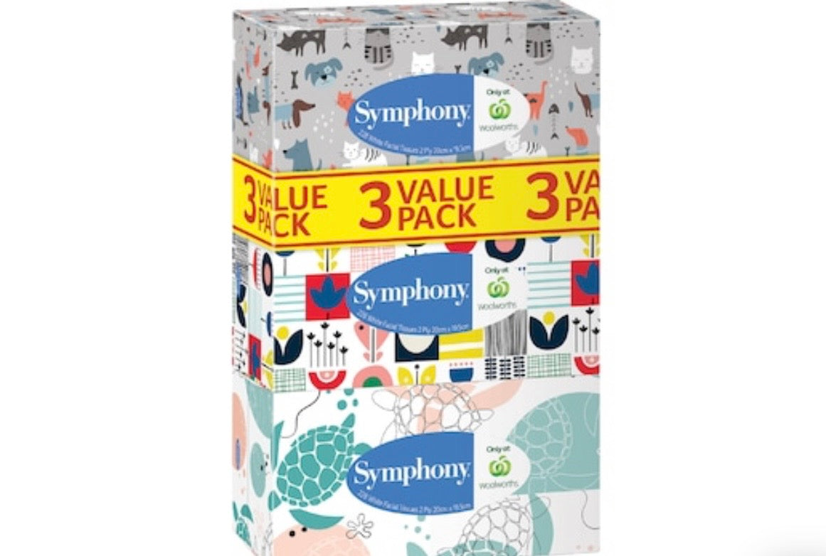 Symphony Facial Tissues White 228Ss 3 pack
