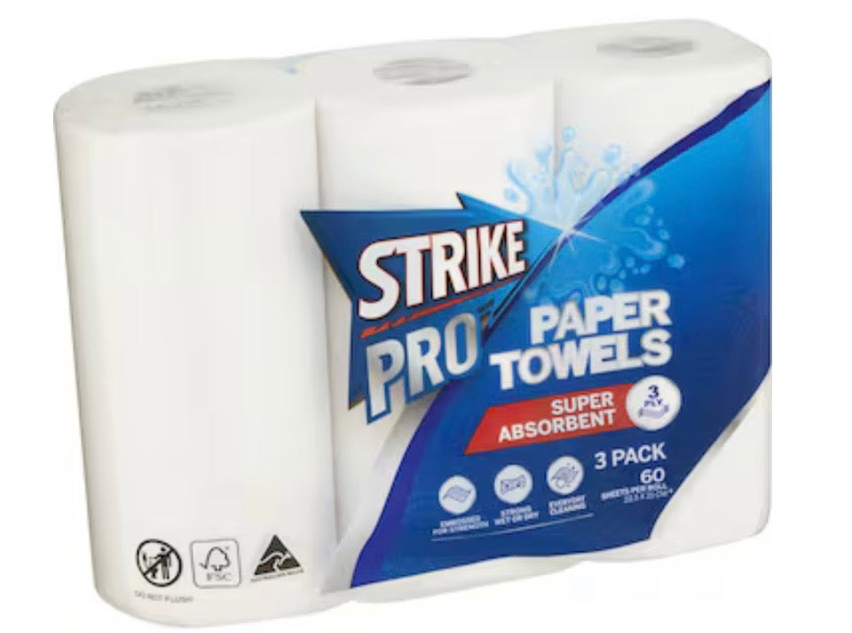 Strike Pro 3 Ply Paper Towel 3 x 60 pack